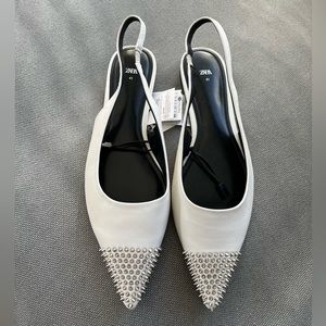 Zara studded flat leather slingbacks | Size US 10 / EU 41 | NWT